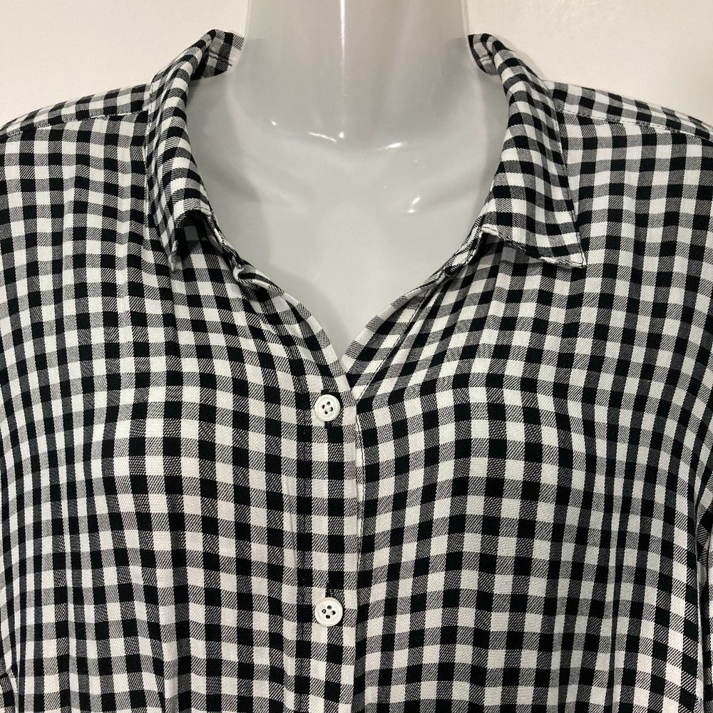 J Jill Button up shirt black white gingham single pocket long sleeve soft size M - Picture 5 of 12